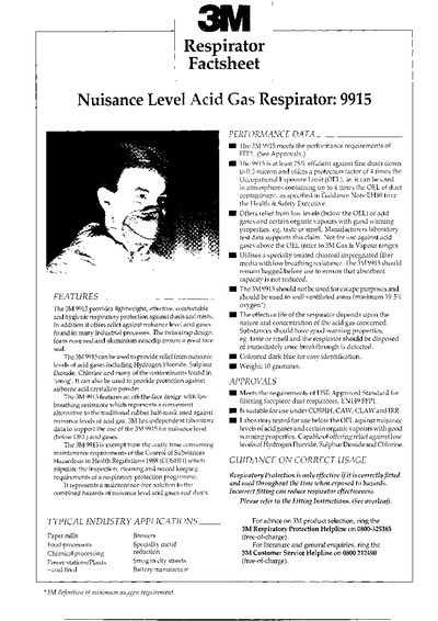 3M 9915 Nuisance Level Acid Gas Respirator Manual - cover page