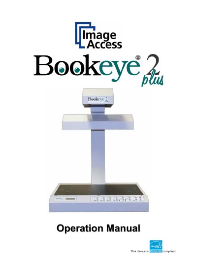 Image Access Bookeye Scanner Operation Manual - cover page