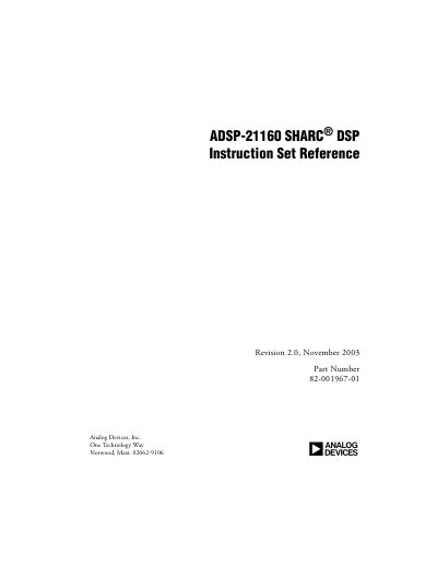 Analog Devices ADSP-21160 Instruction Set Reference Manual - cover page