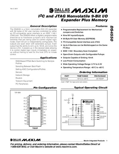 Maxim DS4550 I/O Expander Datasheet - cover page