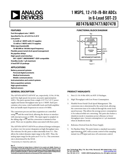Analog Devices AD7476/AD7477/AD7478 Datasheet - cover page