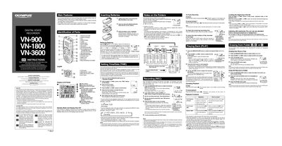 Olympus VN-900/VN-1800/VN-3600 Digital Voice Recorder User Guide - cover page