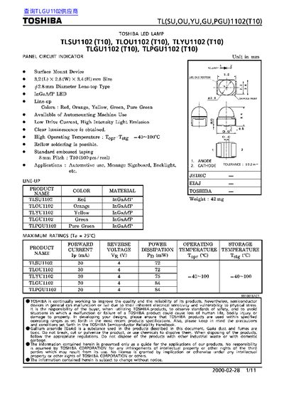 TOSHIBA TLSU1102(T10)/TLOU1102(T10)/TLYU1102(T10)/TLGU1102(T10)/TLPGU1102(T10) Manual - cover page