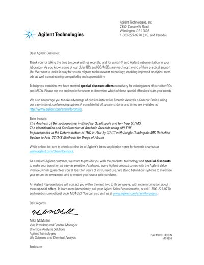Agilent Forensics EOS Letter - cover page