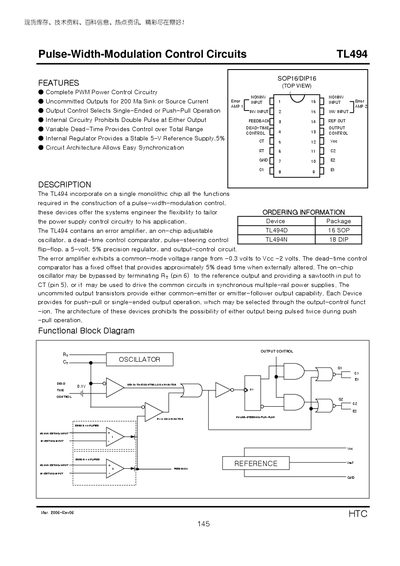 HTC TL494 Datasheet - cover page