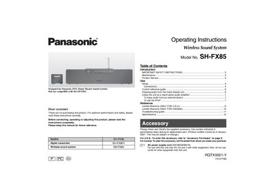 Panasonic SH-FX85 Wireless Sound System Operating Instructions - cover page
