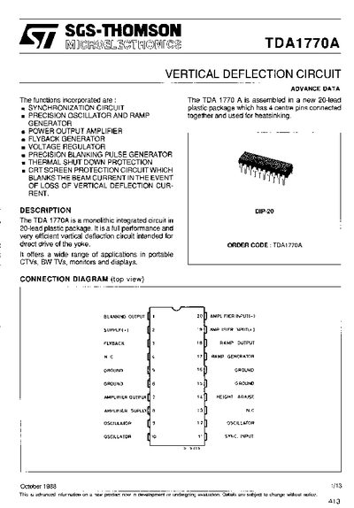 SGS-THOMSON TDA1770A Datasheet - cover page