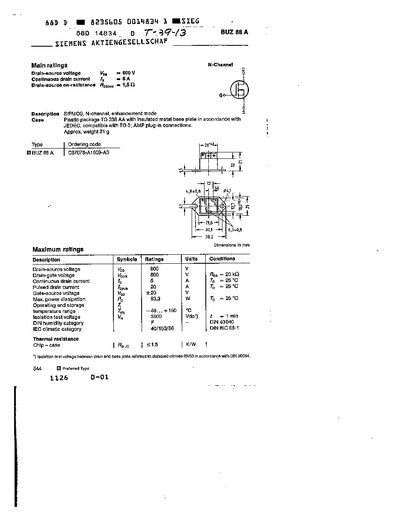 Siemens BUZ 88 A Datasheet - cover page