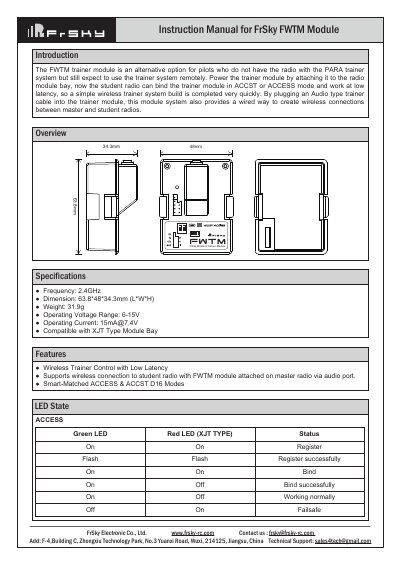 FrSky FWTM Wireless Trainer Module User Manual - cover page