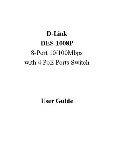 D-Link DES-1008P 8-Port 10/100Mbps PoE Switch User Guide - cover page