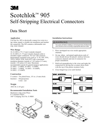 3M Scotchlok 905 Self-Stripping Electrical Connectors Data Sheet - cover page