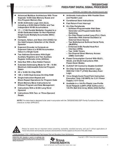 Texas Instruments TMS320VC5402 Datasheet - cover page