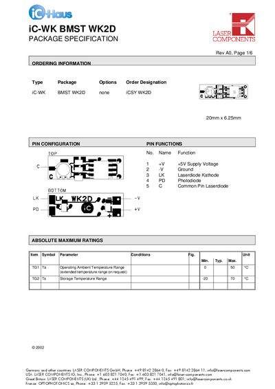 Laser Components iC-WK BMST WK2D Package Specification - cover page