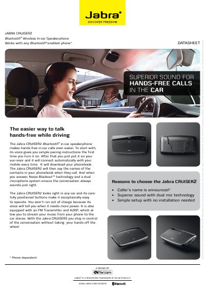 Jabra CRUISER2 Bluetooth In-Car Speakerphone Quick Start Guide - cover page
