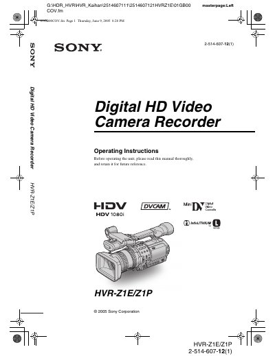 Sony HVR-Z1P HDV Camcorder Operating Instructions