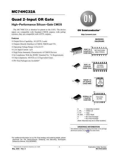 ON Semiconductor MC74HC32A Quad 2-Input OR Gate Datasheet - cover page