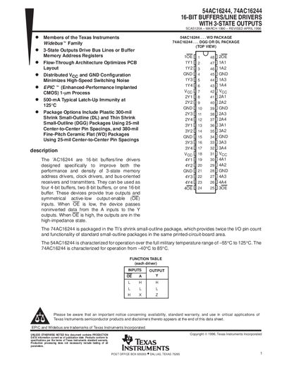 TEXAS INSTRUMENTS 54AC16244 74AC16244 DATA SHEET - cover page