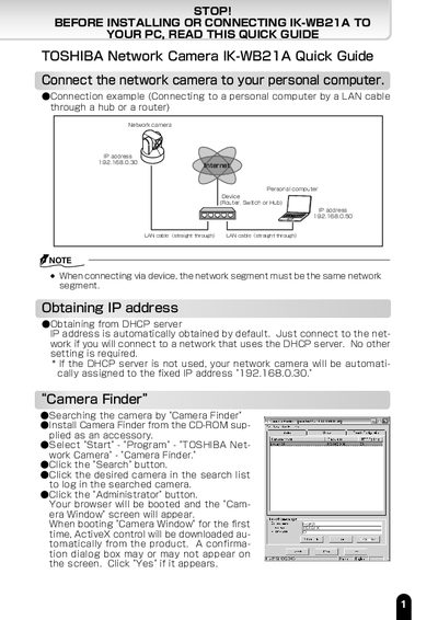 TOSHIBA IK-WB21A Network Camera Quick Guide