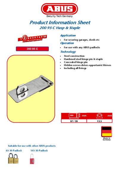 ABUS 200 95 C Product Information Sheet - cover page