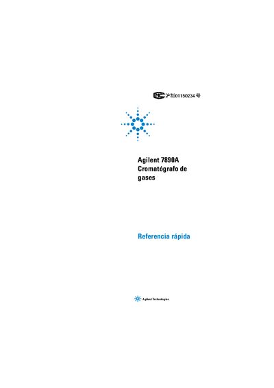 Agilent 7890A Gas Chromatograph Quick Reference Manual - cover page