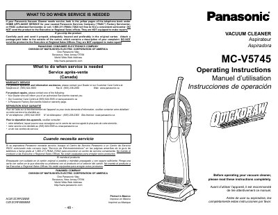 Panasonic MC-V5745 Vacuum Cleaner Operating Instructions - cover page