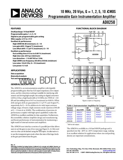 Analog Devices AD8250 Instrumentation Amplifier Datasheet - cover page