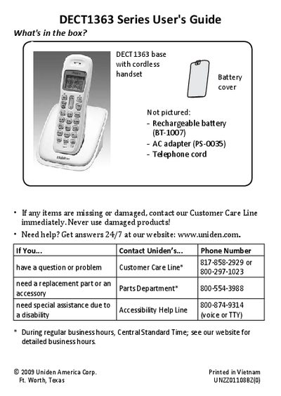Uniden DECT1363 Series Cordless Phone User's Guide