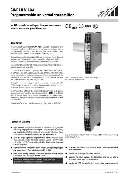 SINEAX V 604 Programmable Universal Transmitter Handbook - cover page