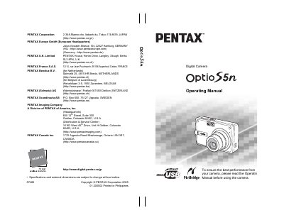 Pentax Optio S5n Digital Camera Operating Manual - cover page