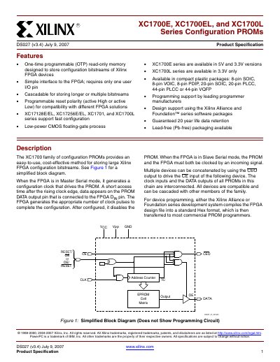 XILINX XC1700E XC1700EL XC1700L Series Configuration PROMs Manual - cover page