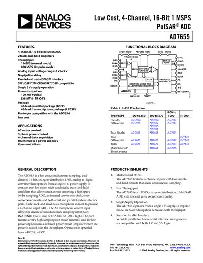 Analog Devices AD7655 Datasheet - cover page