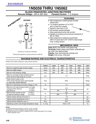 general semiconductor 1N5059GP THRU 1N5062GP GLASS PASSIVATED JUNCTION RECTIFIER handbook(1) - cover page