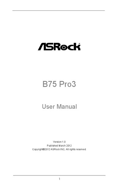 ASRock B75 Pro3 Motherboard User Manual - cover page