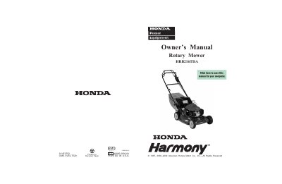 Honda HRB216TDA Rotary Mower Owner's Manual - cover page