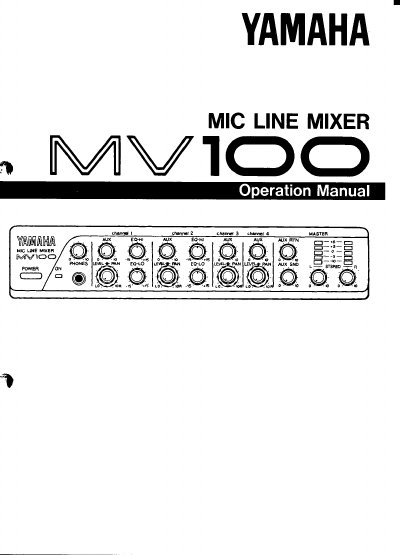 Yamaha MV100 Microphone Line Mixer Operation Manual - cover page