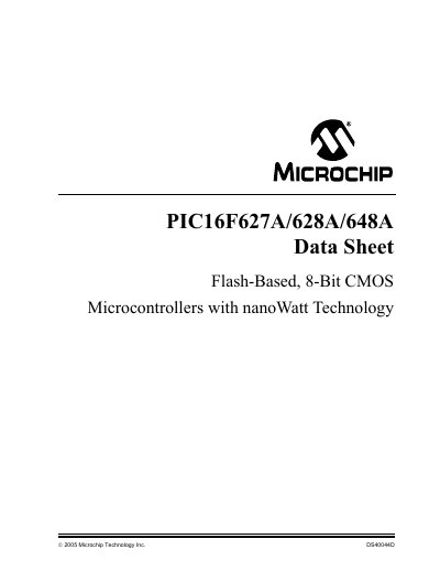 Microchip PIC16F627A/628A/648A Datasheet - cover page
