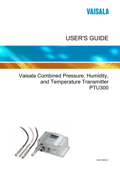 Vaisala PTU300 User Manual - cover page