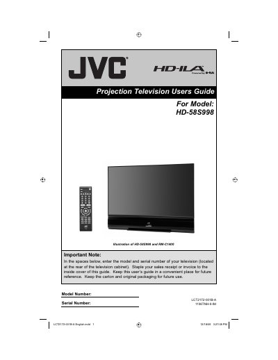 JVC HD-58S998 Projection Television User Guide - cover page