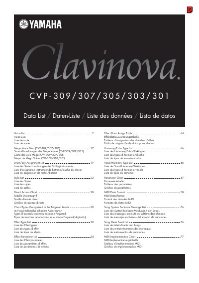 YAMAHA Clavinova CVP-309/307/305/303/301 handbook - cover page