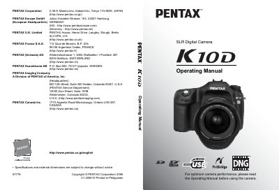 PENTAX K10Dcamera Manual - cover page