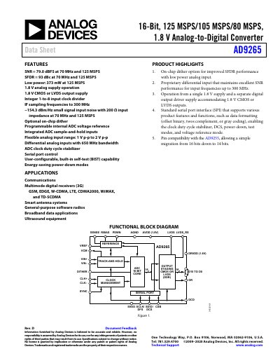 Analog Devices AD9265 16-Bit ADC Data Sheet - cover page