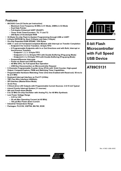 Atmel AT89C5131 Datasheet - cover page