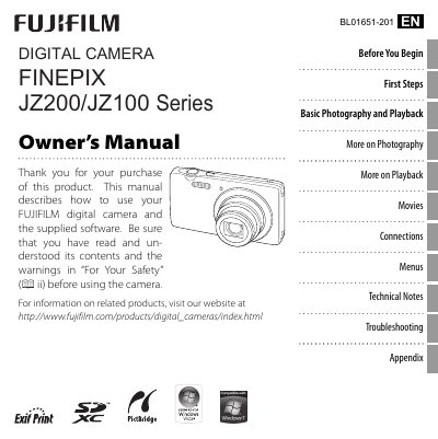 Fujifilm FinePix JZ200/JZ100 Series Digital Camera Owner's Manual - cover page
