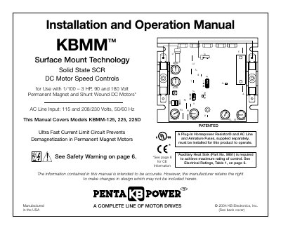 KB Electronics KBMM DC Motor Speed Control Installation and Operation Manual - cover page