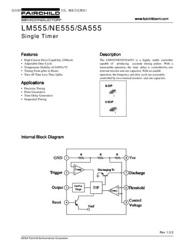 Fairchild LM555/NE555/SA555 Single Timer Datasheet - cover page