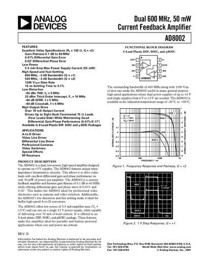 Analog Devices AD8002 Datasheet - cover page