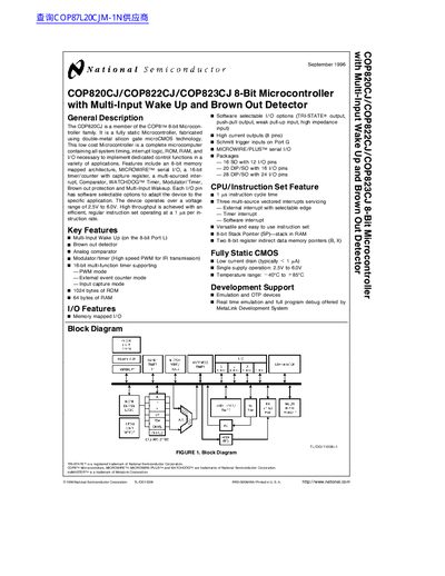 National Semiconductor COP820CJ/COP822CJ/COP823CJ 8-Bit Microcontroller Datasheet - cover page