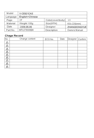 LG V-CE621CAS Vacuum Cleaner User Manual - cover page