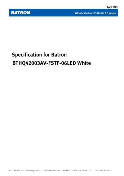 BATRON BTHQ42003AV-FSTF-06LED LCD Module Specification - cover page