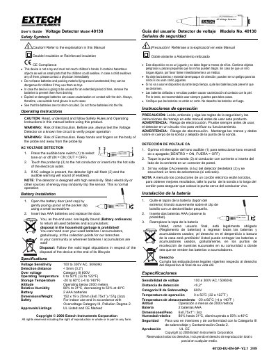 Extech Model 40130 AC Voltage Detector User's Guide - cover page